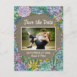 Succulent Burlap Wedding speichert die Datumskarte Ankündigungspostkarte