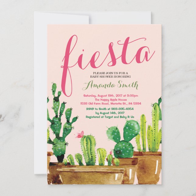 Succulent Cactus Fiesta Baby Shower Einladung (Vorderseite)