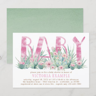 Succulent Cactus Watercolor Baby Girl Dusche Einladung