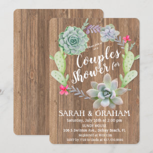 Succulent Cactus Wreath Couples Shower Invitation
