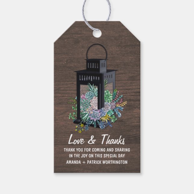 Succulent Country Rustic Lantern Wedding Vielen Da Geschenkanhänger (Vorderseite)