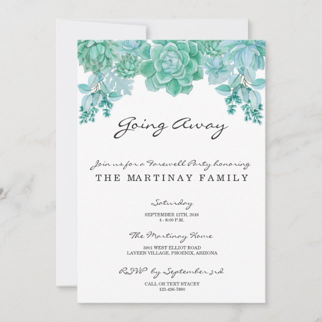 Succulent, der weg Party Einladung geht (Vorderseite)