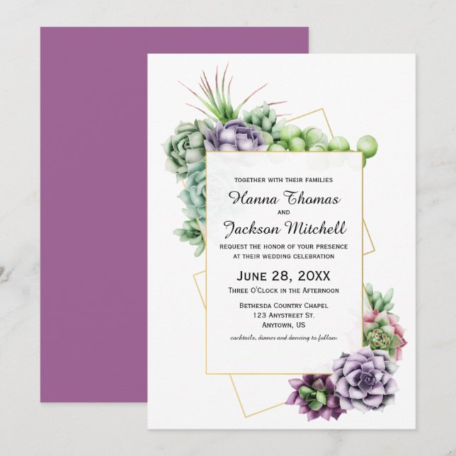 Succulent Faire-part de mariage botanique du déser (Devant / Derrière)