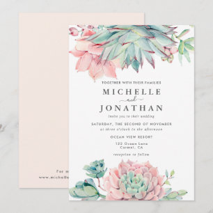 Succulent Faire-part de mariage rose vert doux