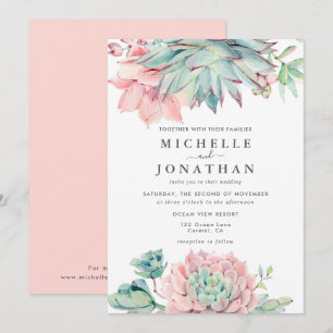 Succulent Faire-part de mariage rose vert doux