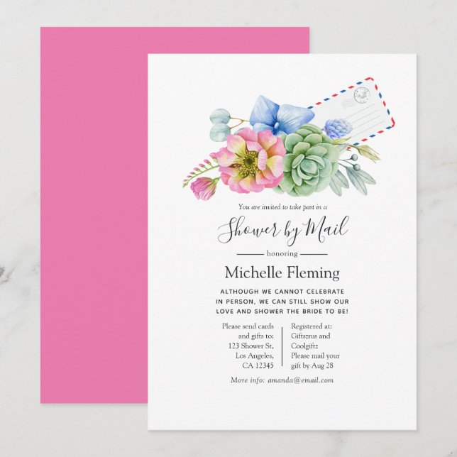 Succulent floral Bridal oder Baby Show by Mail Einladung (Vorne/Hinten)