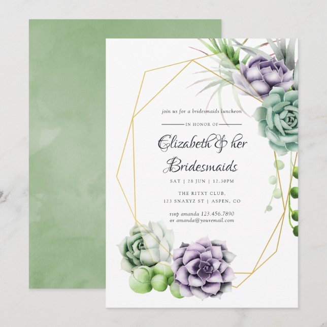 Succulent Geometric Bridesmaids Luncheon Einladung (Vorne/Hinten)