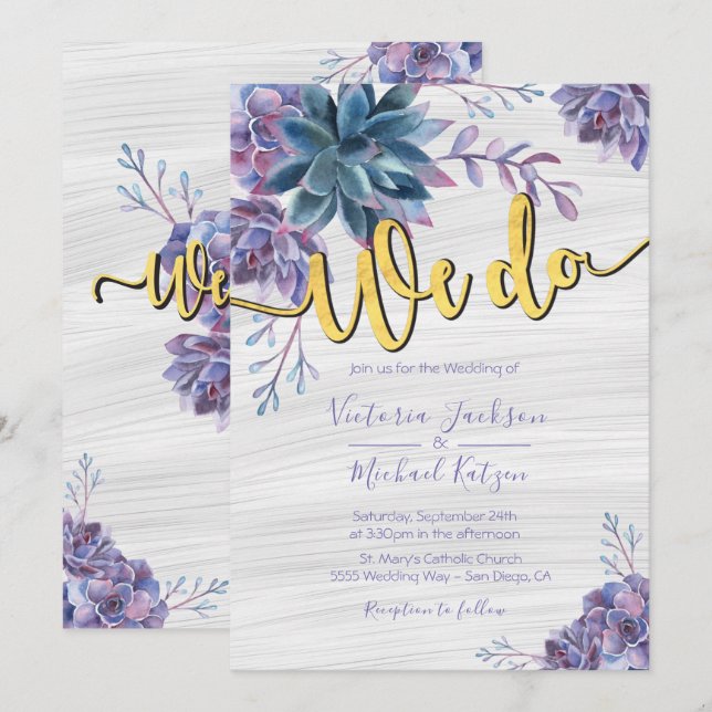 Succulent Gold Foil Watercolor Einladung zur Hochz (Vorne/Hinten)