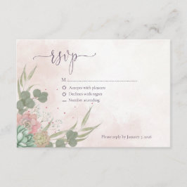 Succulent Green and Blush Reply Card Begleitkarte