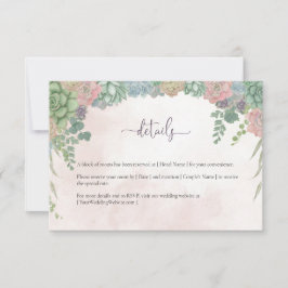 Succulent Green and Blush Wedding Details Card Dankeskarte