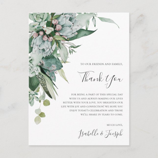 Succulent Green Vielen Dank Empfang Card Postkarte (Vorderseite)