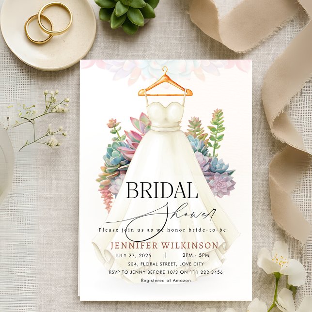 Succulent Greenerity Sage Wedding Gown Brautparty Einladung (Succulent Greenery Sage Wedding Gown Bridal Shower Invitation)