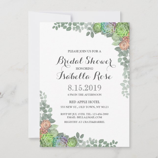 Succulent Greenery Bridal Dusche Einladungen (Vorderseite)