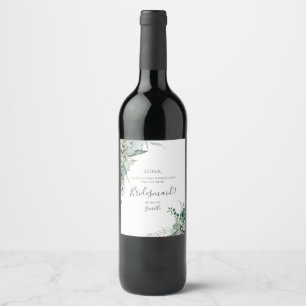 Succulent Greenery Bridesmaid Vorschlag Weinetiket Weinetikett