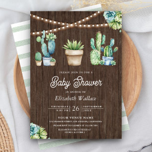 Succulent Greenery Cactus Pots Wood Baby Shower Einladung