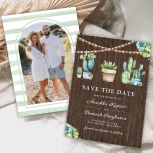 Succulent Greenery Cactus Pots Wood Foto Wedding Save The Date