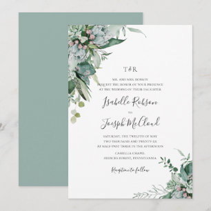 Succulent Greenery Sage Green Monogram Wedding Einladung