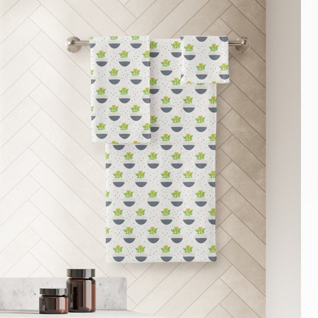 Succulent Kalanchoe Plante maman Motif (Potted Kalanchoe Pattern Bath Towel Set)