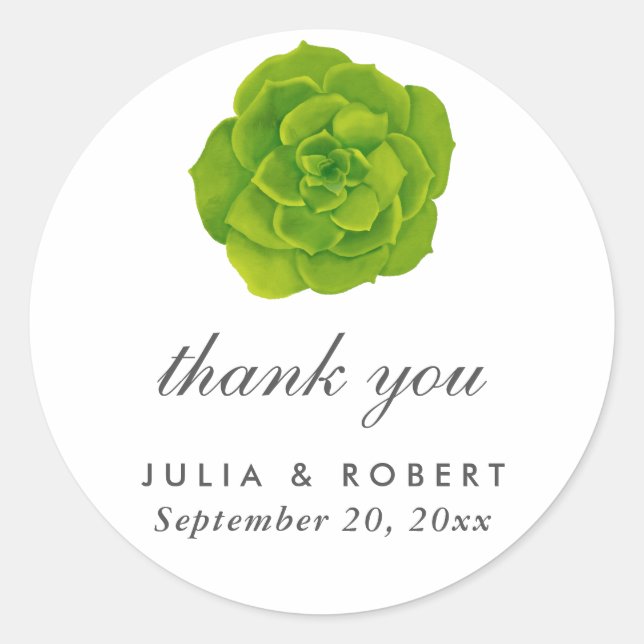 Succulent Minimal Elegante Wedding Vielen Dank Runder Aufkleber (Vorderseite)