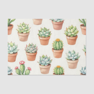 Succulent Plants Seamless Pattern Terracotta Pots Seidenpapier