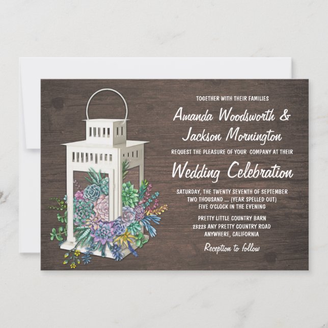 Succulent Rustique Lanterne de bois Invitations de (Devant)