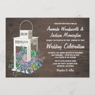 Succulent Rustique Lanterne de bois Invitations de