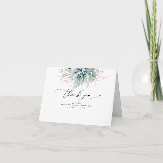 Succulent Verdure Elégant Boho Mariage Merci (Devant)