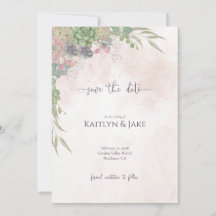 Succulent Vert et Blush Carte de Sauvegarde de Dat