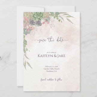 Succulent Vert et Blush Carte de Sauvegarde de Dat