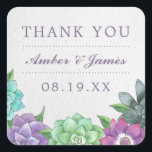 Succulent Wedding Danke Stickers | Lavendel<br><div class="desc">Diese eleganten,  personalisierten Aufkleber sind mit Aquarellfarben-Blume in Lavendel lila,  grau,  minzgrün,  aqua und waldgrün ausgestattet. Verwenden Sie als Gunst Aufkleber,  Umschlag Aufkleber und mehr!</div>
