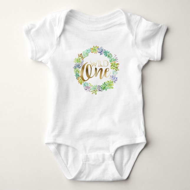 Succulent Wild One | Goldfolie Baby Strampler (Vorderseite)