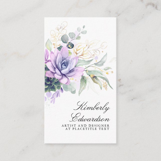 Succulents and Gold Greenery Elegant Boho Foliage Visitenkarte (Vorderseite)