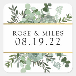 Succulents and Gold Wedding Danke Stickers