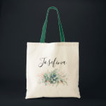 Succulents and Greenery Elegant Script Name Tragetasche<br><div class="desc">Watercolor succulents and elegant rose gold leaves greenery tote bag for any party or shower.</div>