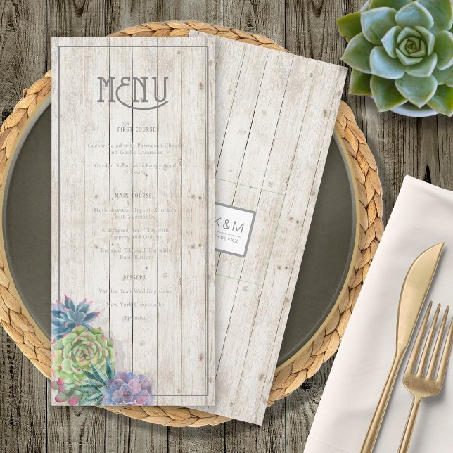 Succulents and Rustic Wood Wedding Menu ID515 Menükarte (Von Creator hochgeladen)