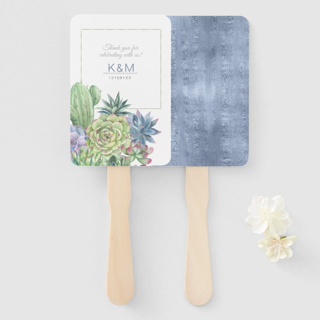 Succulents and Sparkle Wedding Blue ID515 Fächer (Vorne und Hinten)