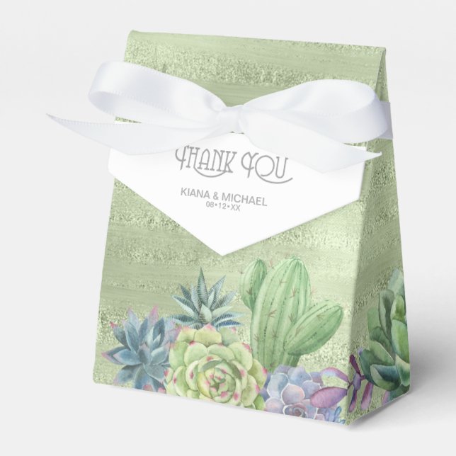 Succulents and Sparkle Wedding Green ID515 Geschenkschachtel (Vorderseite)