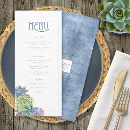 Succulents and Sparkle Wedding Menu Blue ID515 Menükarte