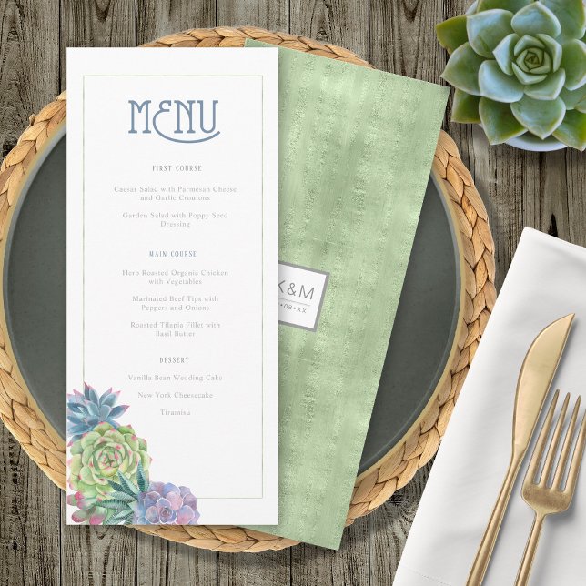 Succulents and Sparkle Wedding Menu Green ID515 Menükarte (Von Creator hochgeladen)