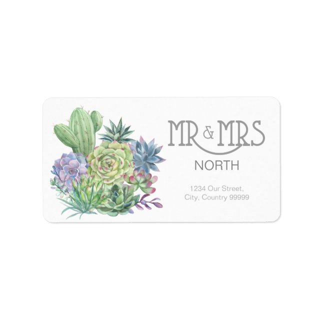 Succulents and Sparkle Wedding Mr. & Mrs. ID515 Adressaufkleber (Vorne)