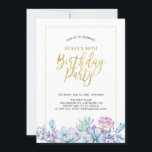Succulents Blume & Gold Erwachsene 50. Geburtstags Einladung<br><div class="desc">Feiern Sie Ihren besonderen Tag mit diesem stilvollen,  modernen Geburtstagsgeschenk. Dieses Design zeichnet sich durch schicken Goldrahmen und Typografie mit schönen Aquarellfarben-Sukkulenten-Muster aus.</div>