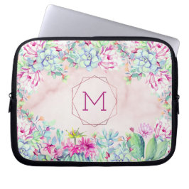 Succulents Cactus Geometric Blush Marble Monogram Laptopschutzhülle