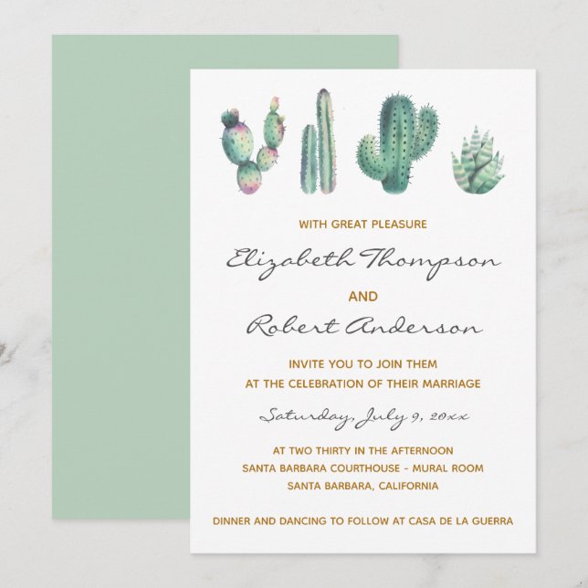 Succulents Cactus Wedding Modern Elegante Chic Einladung (Vorne/Hinten)