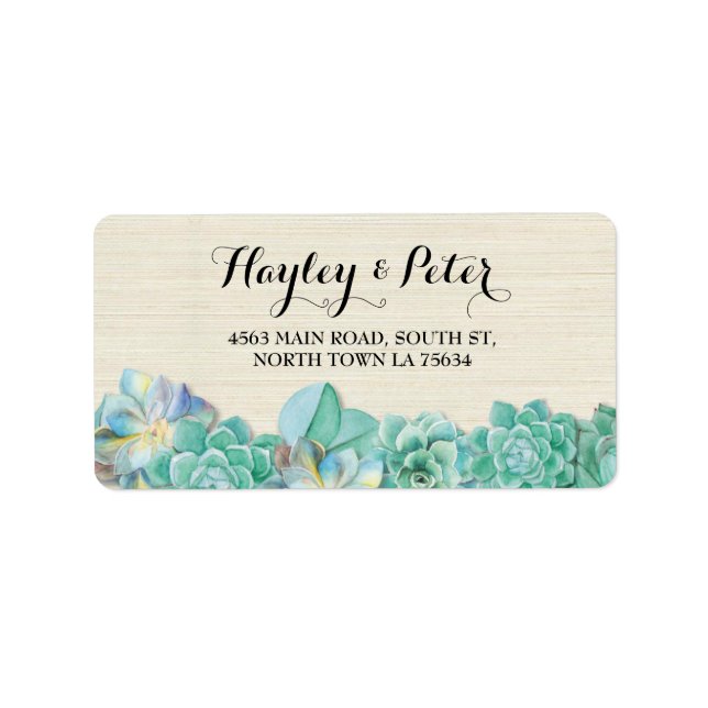 Succulents Cream Elegante Stripe Address Labels Adressaufkleber (Vorne)