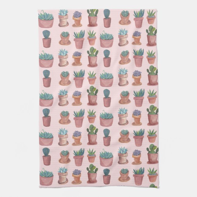 Succulents doux cactus aquarelle serviette de cuis (Vertical)