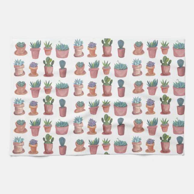 Succulents doux cactus aquarelle serviette de cuis (Horizontal)
