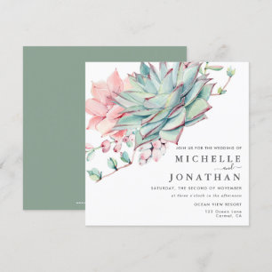 Succulents doux Faire-part de mariage rose vert