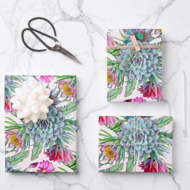 Succulents Echeveria Cactus Blume Pattern Geschenkpapier Set (Vorderseite)