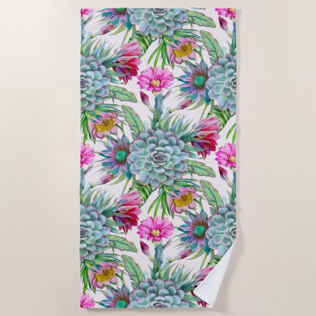 Succulents Echeveria Cactus Blume Pattern Strandtuch (Vorderseite)