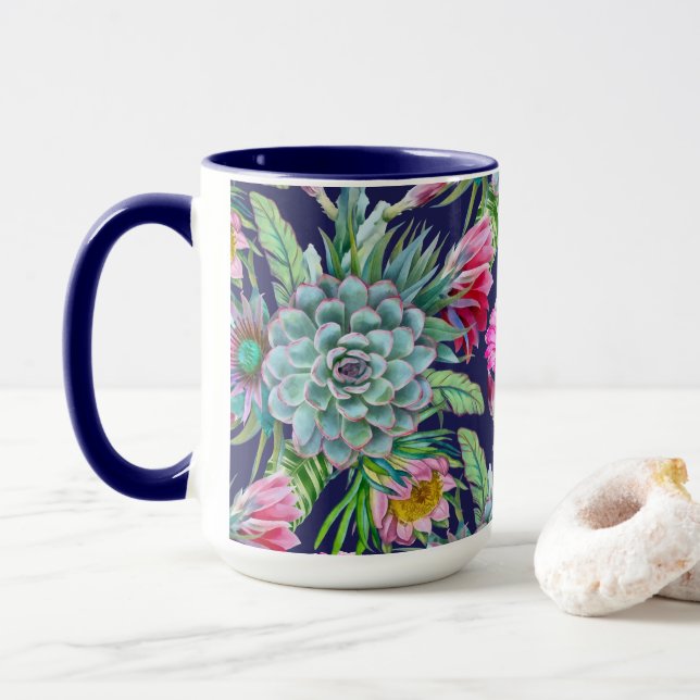 Succulents Echeveria Cactus Blume Pattern Tasse (Mit Donut)